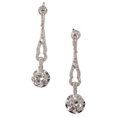 Vintage 4.04 Carat VVS Art Deco Style Diamond Pendant Drop Earrings White Gold