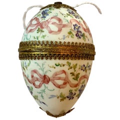 French Porcelain Ormolu Gilt Egg Box Forget Me Not Flower Bow Palais Royale