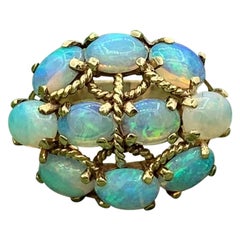 Bague rétro en or 14 carats avec opale de 2 carats, époque Eames, style moderne du milieu du siècle dernier