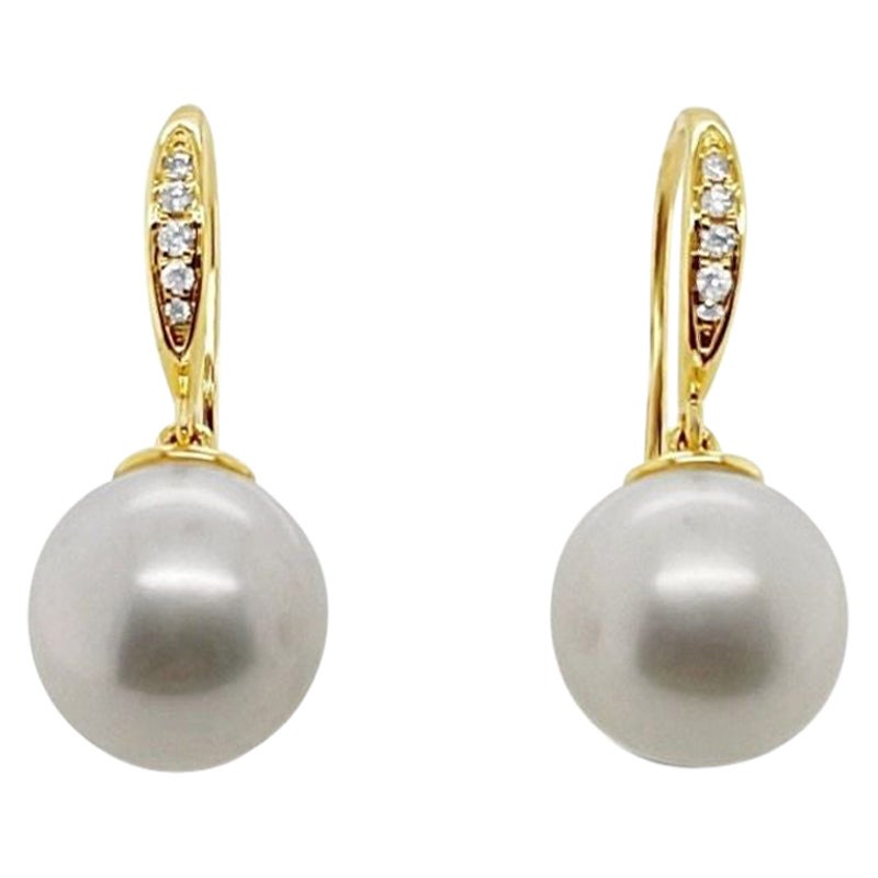 Imperial Jewels 18ct Yellow Gold Pearl and 0.14ct Diamond Earrings For Sale