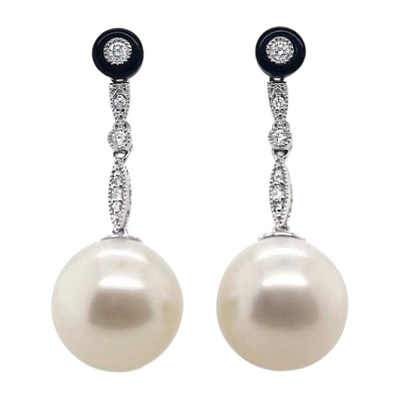 Imperial Jewels 18ct White Gold Pearl and Diamond Pierced Drop Earrings For Sale