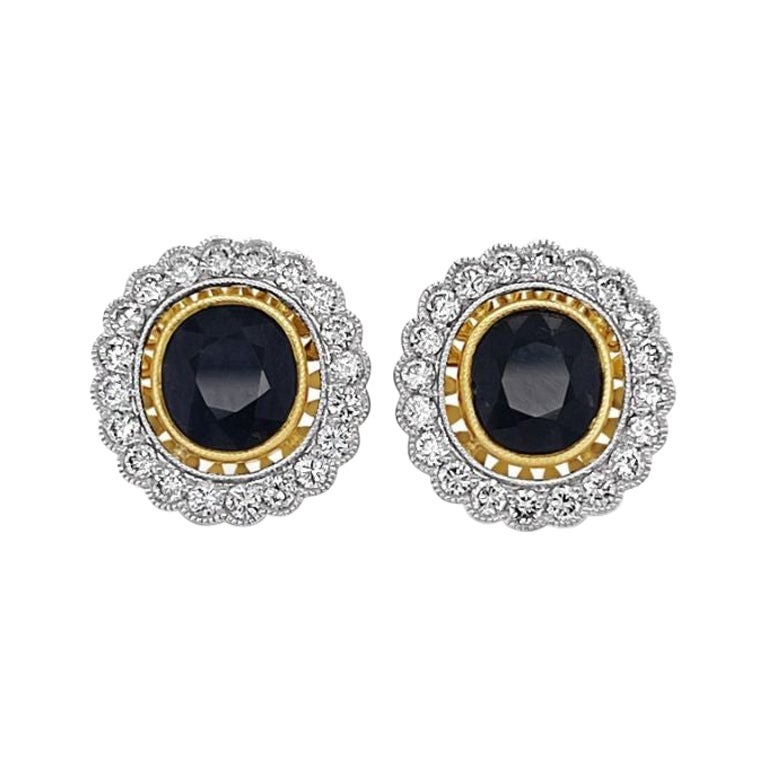18ct Yellow 'No Heat' Gold Burmese Sapphire and Diamond Earrings For Sale 2