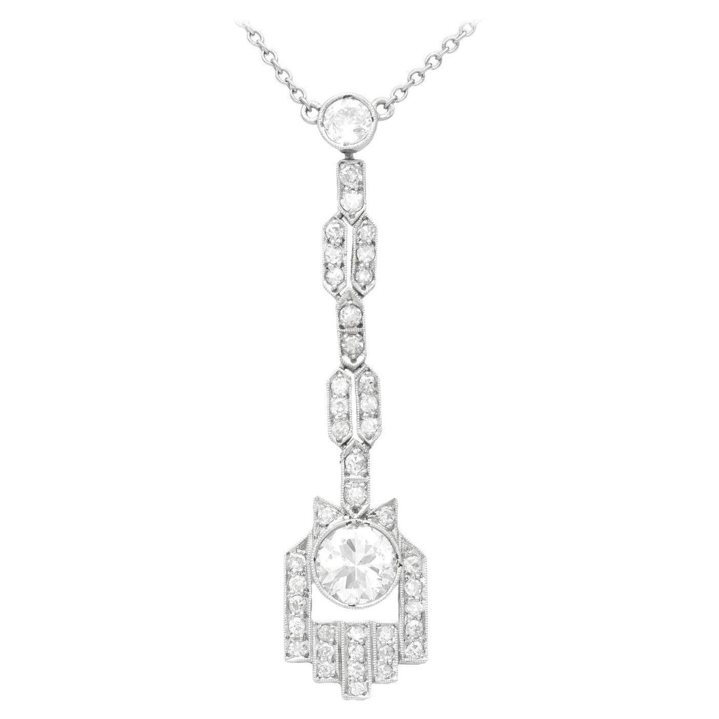 Antique Art Deco 1.75 Carat Diamond and Platinum Drop Pendant