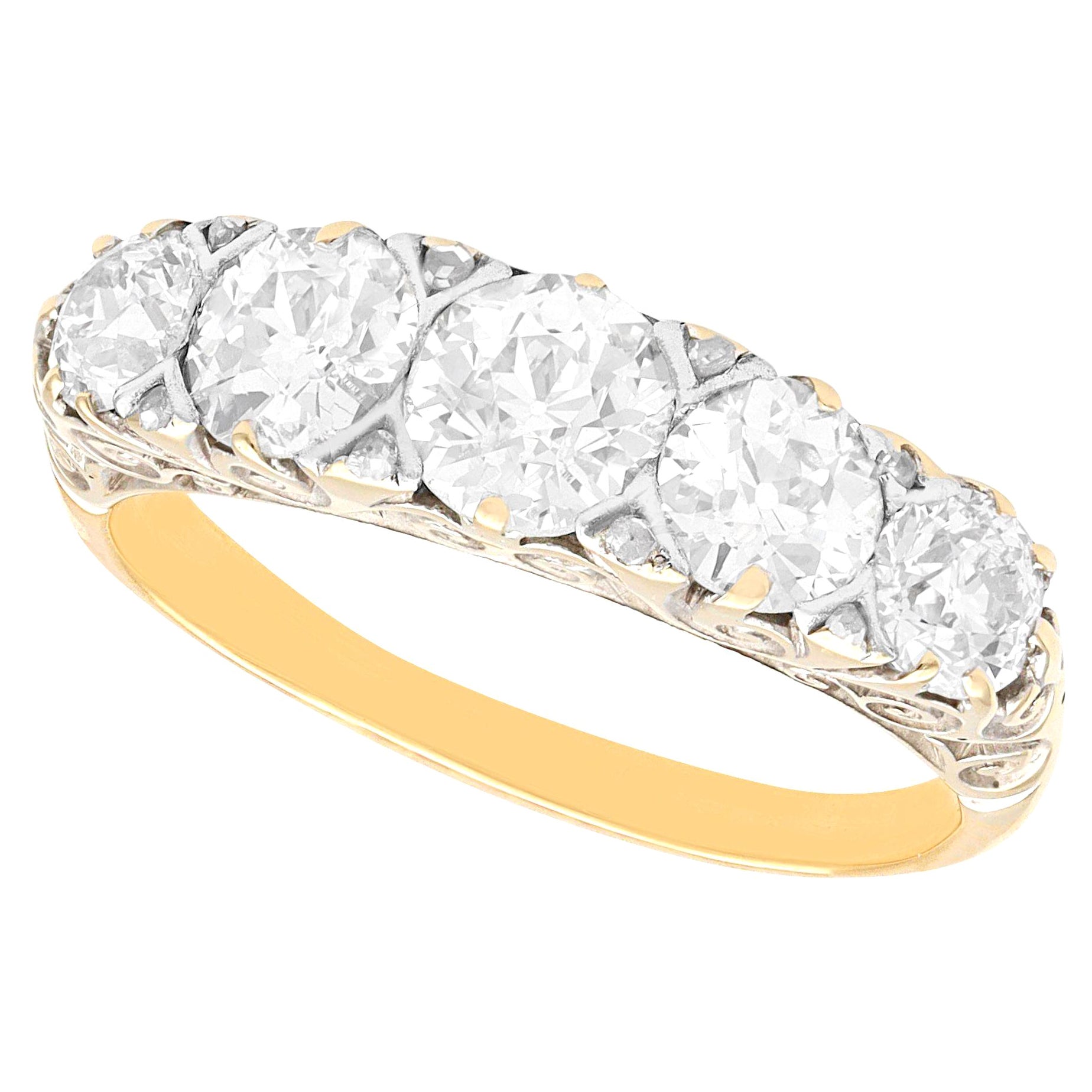 Antique 2.52 Carat Diamond and 15k Yellow Gold Five Stone Ring