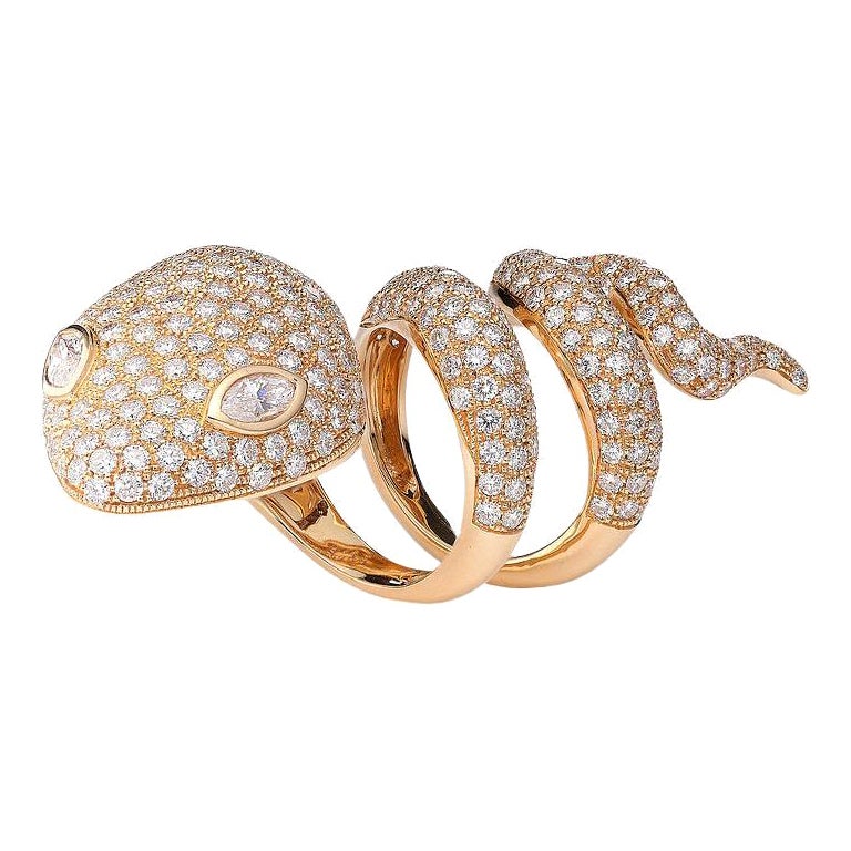 Snake Diamond Pink Gold 18k Ring For Sale