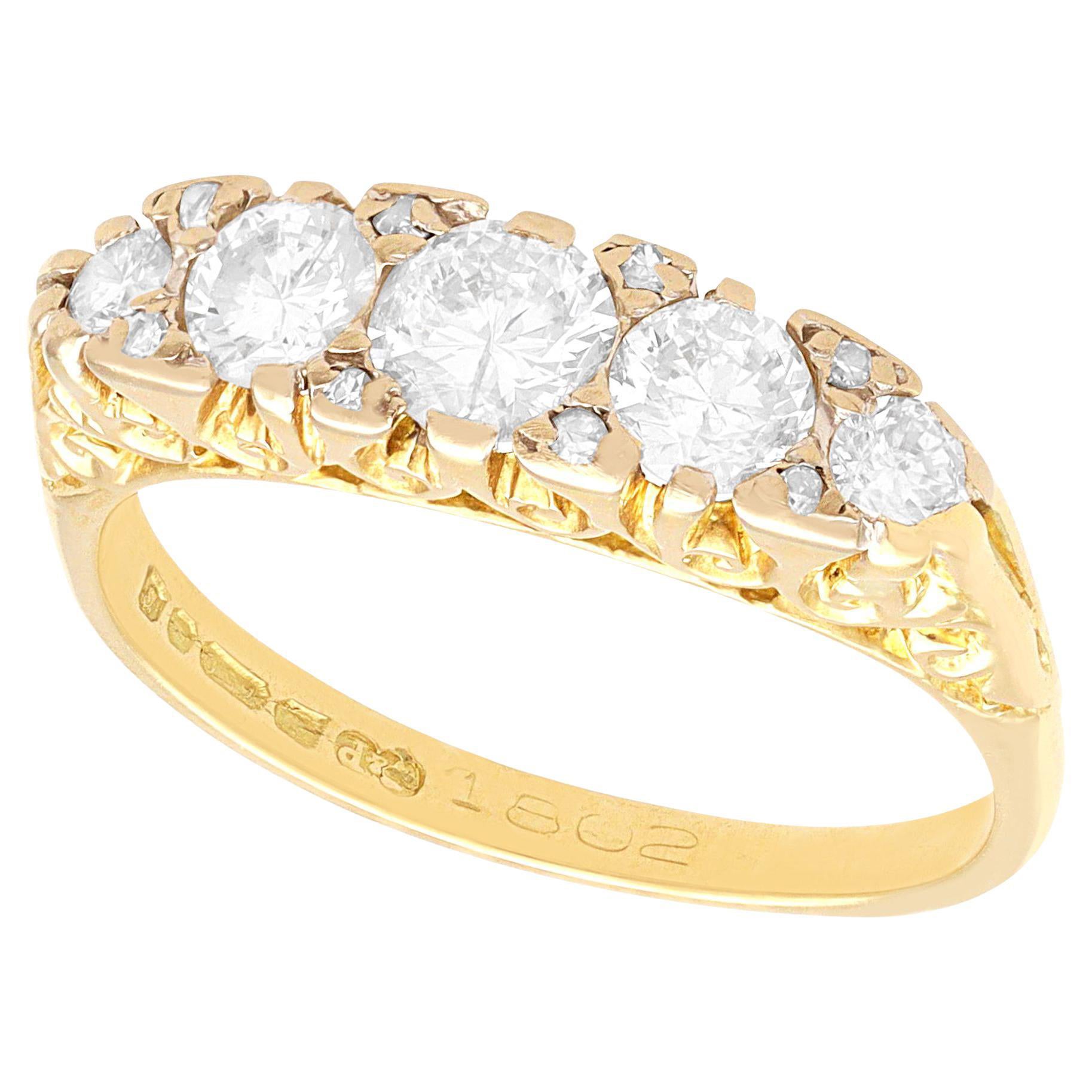 Bague à cinq pierres en or jaune 18 carats et diamants de 1,10 carat