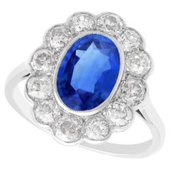 Antique 2.71 Carat Sapphire and 1.42 Carat Diamond 18k White Gold Cluster Ring