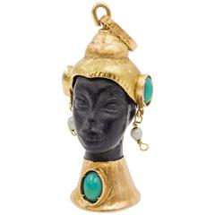 Striking Turquoise Pearl Onyx Gold Moor's Head Charm