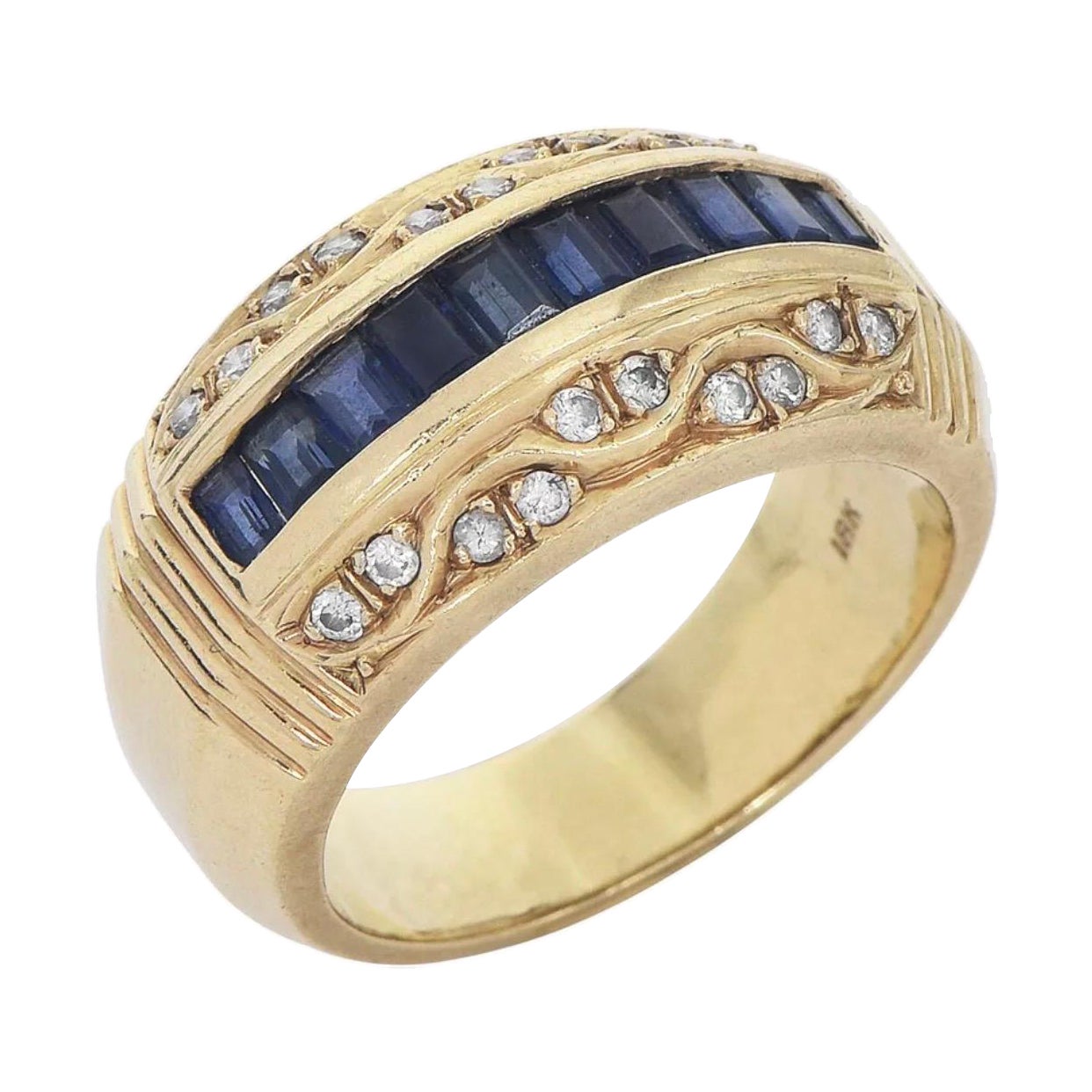 Vintage 2.30 Carat Diamond Sapphire 18K Yellow Gold Channel Cluster Band Ring For Sale