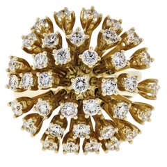 Large 14K Yellow Gold 2.75ctw Moving Round Diamond Domed Cluster Cocktail Ring