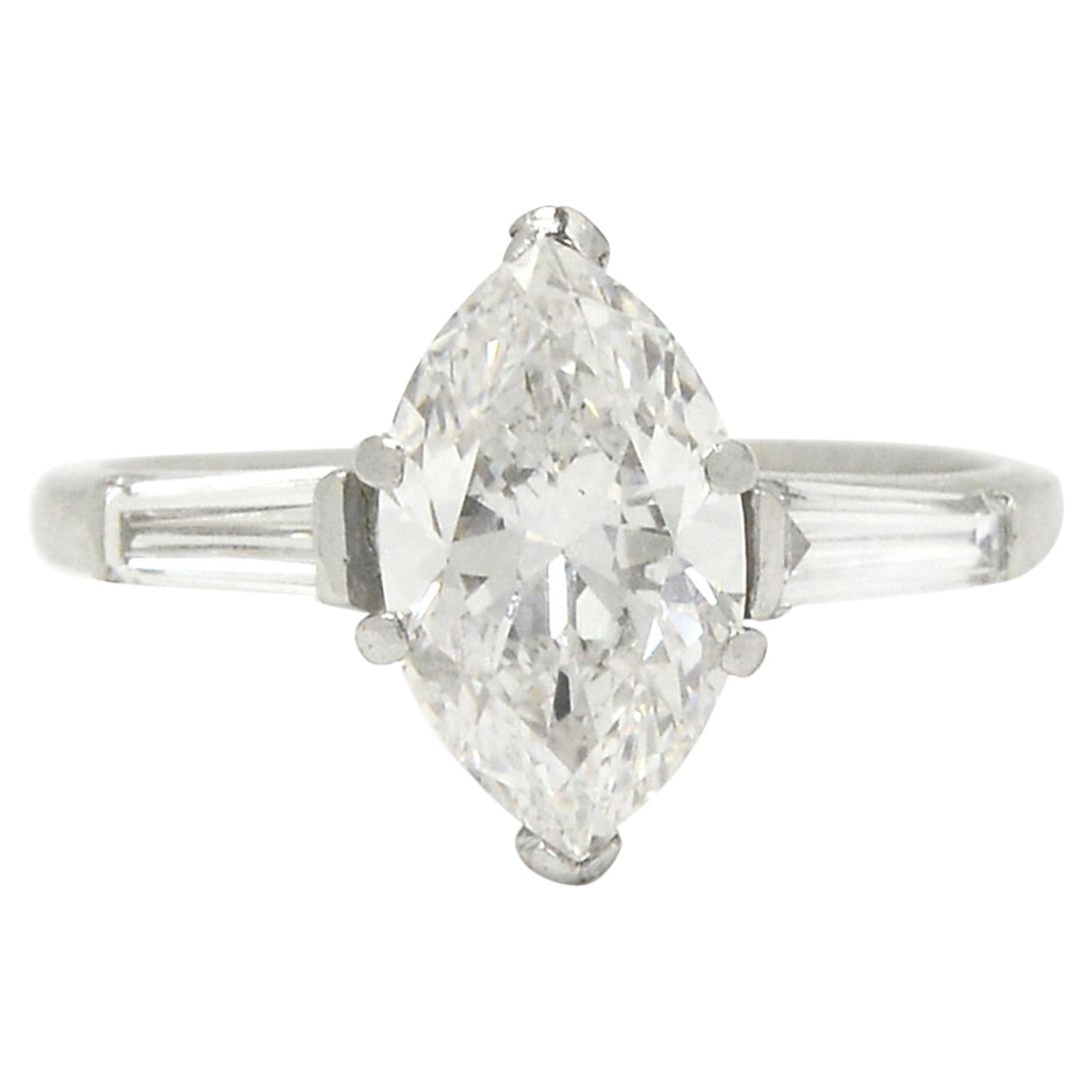 GIA Certified Art Deco 2.17 Carat Marquise Diamond Engagement Ring For Sale
