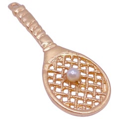 Pearl and Yellow Gold Tennis Racket Charm