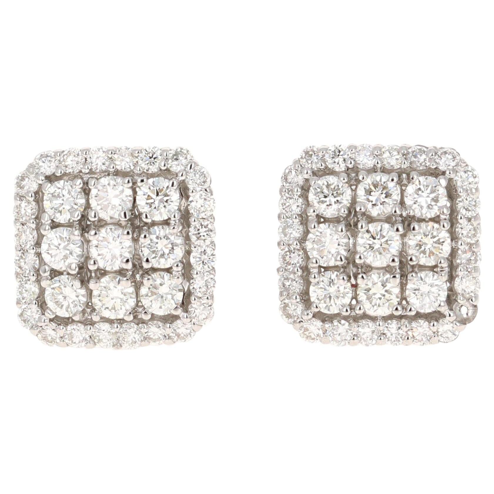 1.06 Carat Round Diamond White Gold Earrings