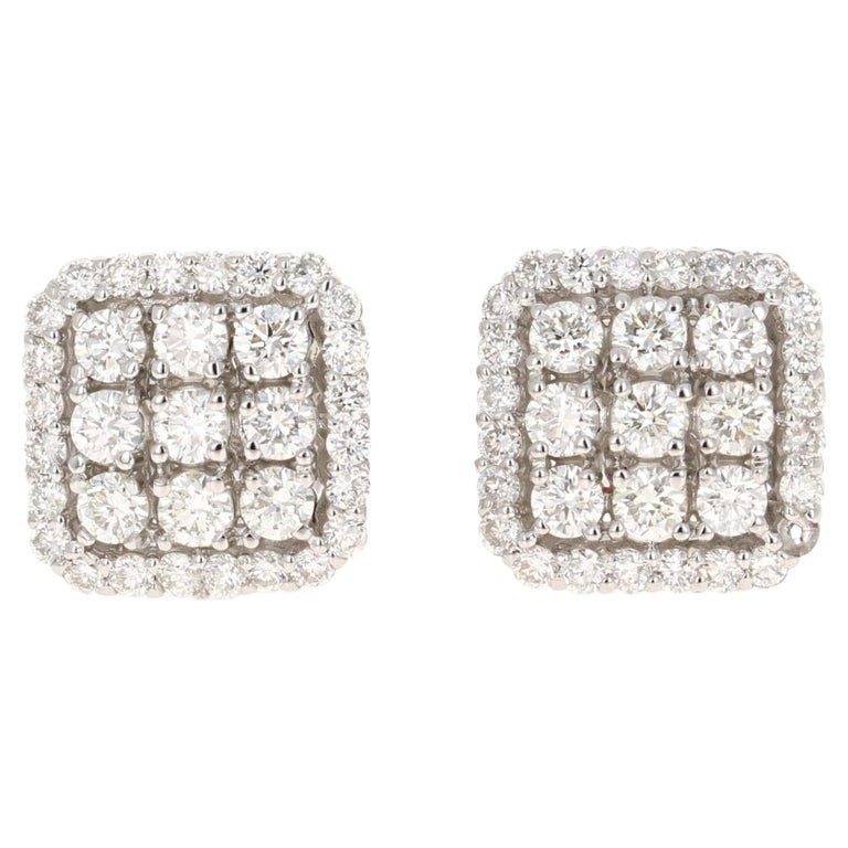 1.06 Carat Round Diamond 14 Karat White Gold Earrings For Sale