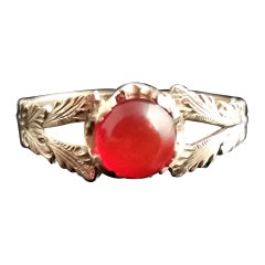 Antique Victorian 18k Gold Carnelian Solitaire Ring, Engraved