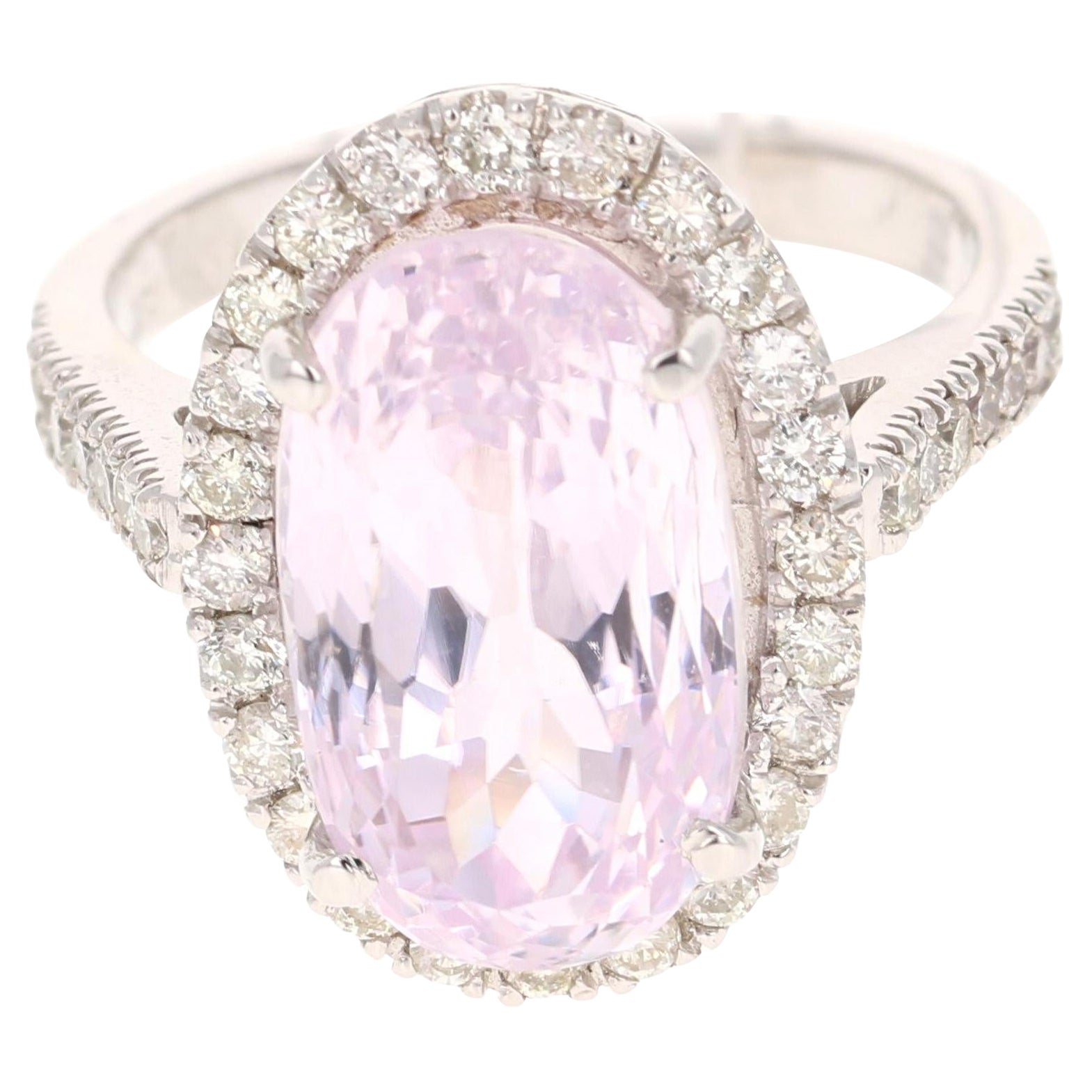 10.99 Carat Kunzite Diamond 14 Karat White Gold Cocktail Ring