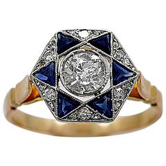 Antique 1920s Sapphire Diamond Platinum Gold Engagement Ring