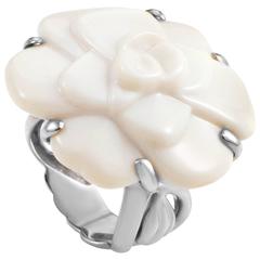 Chanel Camellia White Agate Gold Ring