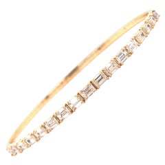 14K Emerald Diamond Flexible Bangle Bracelet Yellow Gold
