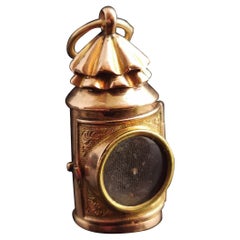 Antique Victorian 9k Gold Railway Lantern Pendant, Carnelian