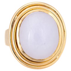 Lavender Jade Ring Retro 14k Yellow Gold Large Oval Estate Fine Jewelry