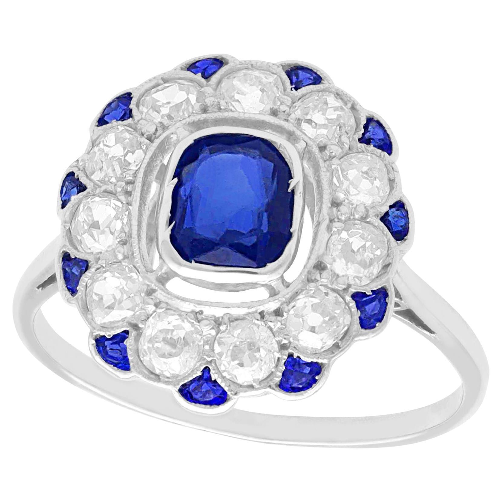 Antique Sapphire and Diamond White Gold Cluster Ring, Circa 1920 For Sale