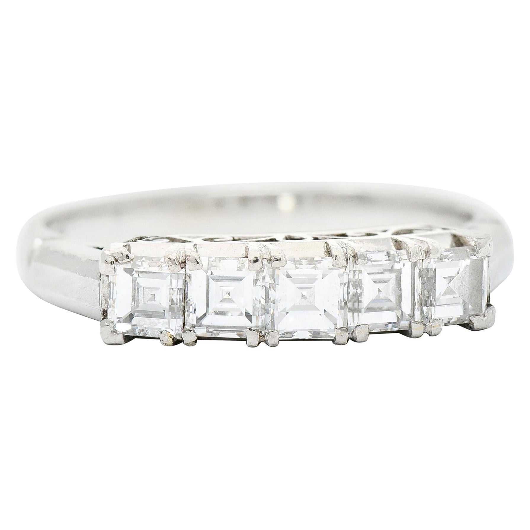 Endearing 0.78 Carat Diamond Platinum Five Stone Band Ring For Sale