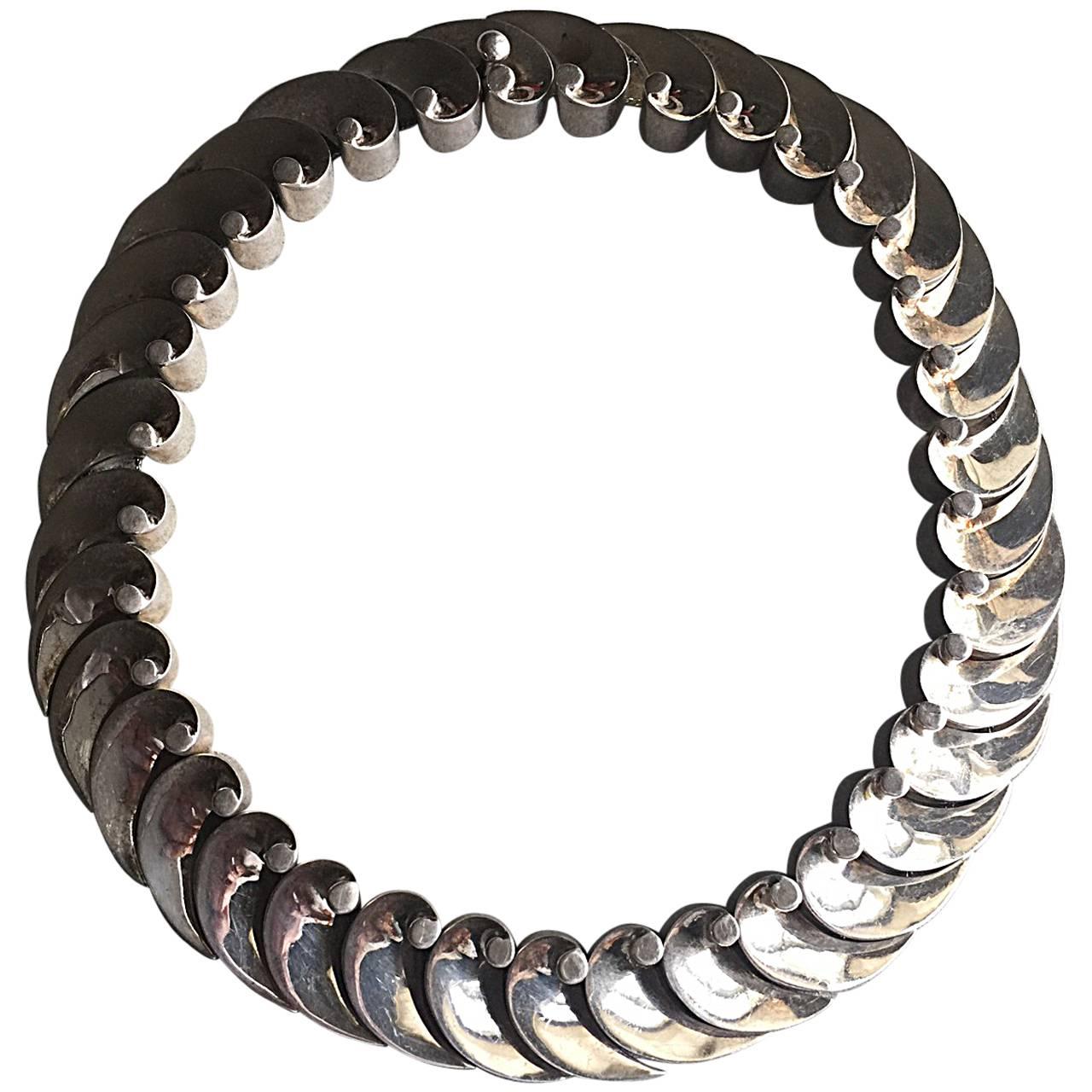 Antonio Pineda 970 Silver "Wave" Necklace For Sale