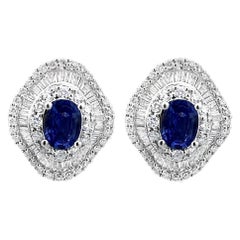 2.02 Carat Natural Royal Blue Sapphire and Diamond Stud Earrings
