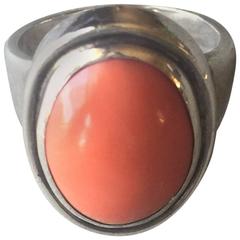 Antique Georg Jensen 830 Silver Coral Ring No. 46A by Harald Nielsen