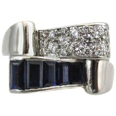 Retro Sapphire Diamond Platinum Ring