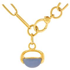 Pomellato Blauer Chalcedon Gold "Luna" Halskette