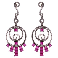 9.49 Carat Diamond and Ruby Victorian Style Drop Earrings
