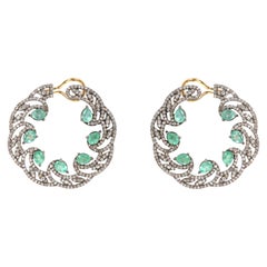 5,96 Karat Smaragd und Diamant Modulation Creolen im Art-Deco-Stil
