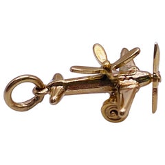Vintage Yellow Gold Movable Airplane Charm