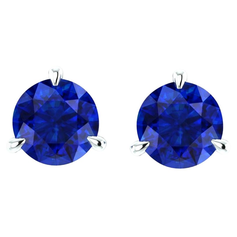 2.1 Carat Blue Sapphires Martini Ear Studs Platinum