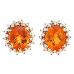 12.30Ct Natural Citrine and Diamond 14K Solid Rose Gold Earrings