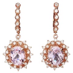 Boucles d'oreilles en or rose massif 14 carats avec kunzite naturelle de 10,40 carats et diamants