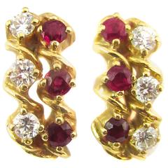 Cartier Ruby Diamond Gold Small Hoop Earrings
