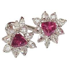 1.36 Carats, Trillion Rubellite & Rose Cut Diamonds Cocktail/ Two Finger Ring
