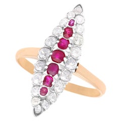 Antique Ruby and 1.42 Carat Diamond Rose Gold Cocktail Ring
