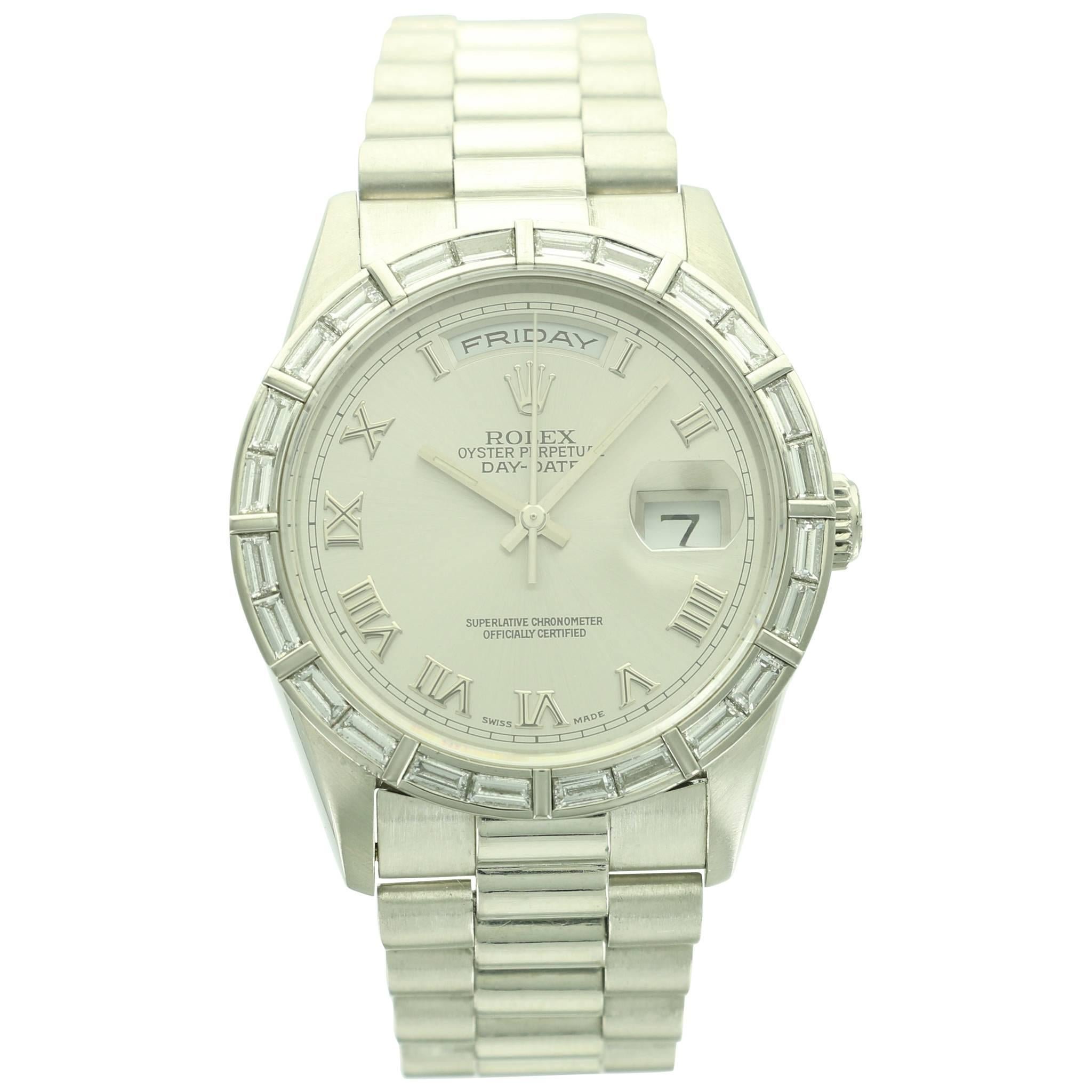 Rolex Platinum Diamond Day-Date Wristwatch Ref 18366