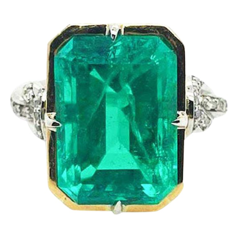 3.50ct *No Oil* Emerald in Forget Me Knot Ring Platinum and 22ct Yellow Gold
