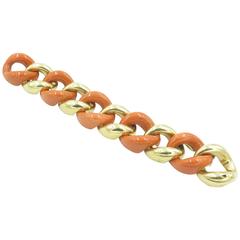 1950s Seaman Schepps Coral Gold Link Bracelet.