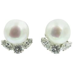 Van Cleef & Arpels Pearl Diamond Platinum Earrings