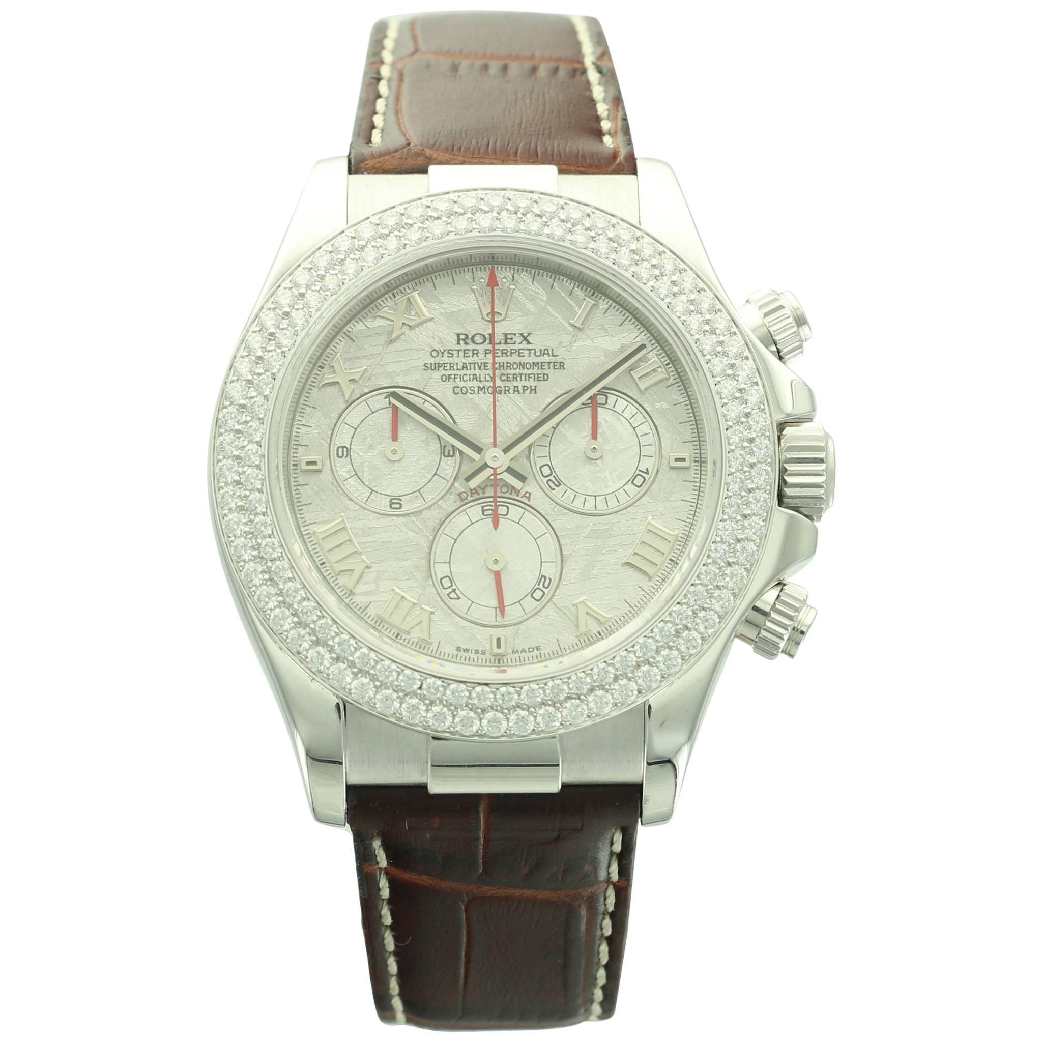 Rolex White Gold Diamond Daytona Meteorite Dial Wristwatch Ref 116589RBR with