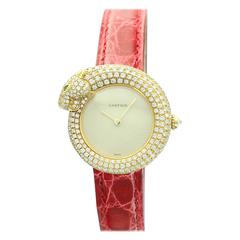 Cartier Yellow Gold Diamond Bezel Emerald Panthere Wristwatch 