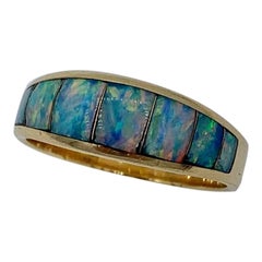 Black Opal Ring Mid-Century Modern 14 Karat Gold Eames Era Retro Band Stacking