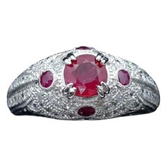 Bague Art déco en platine avec diamants et rubis de Birmanie « Myanmar » de 0,79 carat au centre, sans chaleur