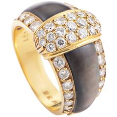 Van Cleef & Arpels Black Mother-of-Pearl Diamond Gold Band Ring
